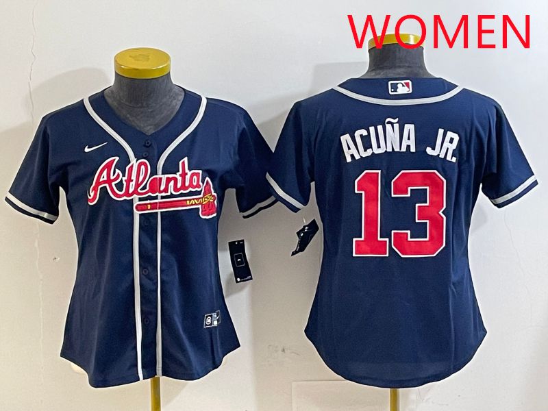 Women Atlanta Braves #13 Acuna jr Blue Game 2025 Nike MLB Jersey style 2->women mlb jersey->Women Jersey